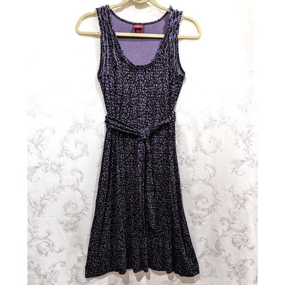 Ruffle Sleeveless Scoop Neck Midi Dress S Stretch Purple Dots Grunge Whimsigoth - Picture 1 of 5